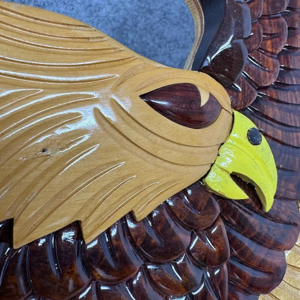 Handmade Wooden Carved Sign Golden Eagle Motorcycle Plaque Harley Mancave Biker